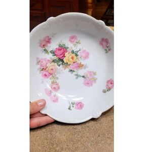 Antique Germany Floral Rose Bowl Serving Dish Scalloped Edge